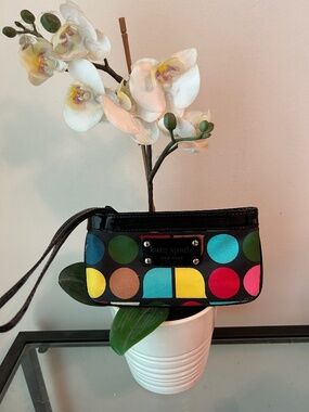 Kate Spade Black Mini Wristlet With Multicolor Large Polka Dots